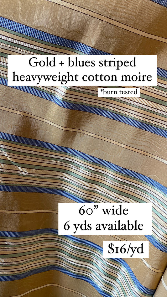 Gold and Blue Striped Cotton Moire
