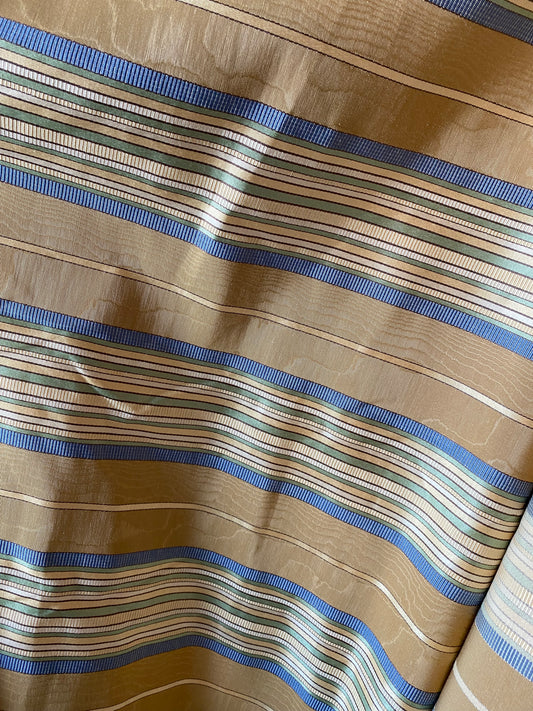 Gold and Blue Striped Cotton Moire